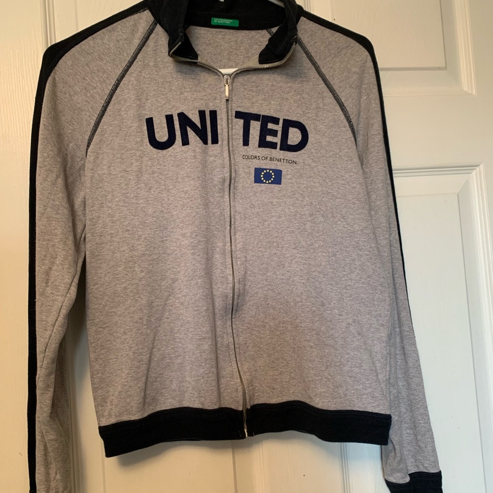 United Colors Of Benetton Gray and Blue Bomber Jacket Casual Zip-Up